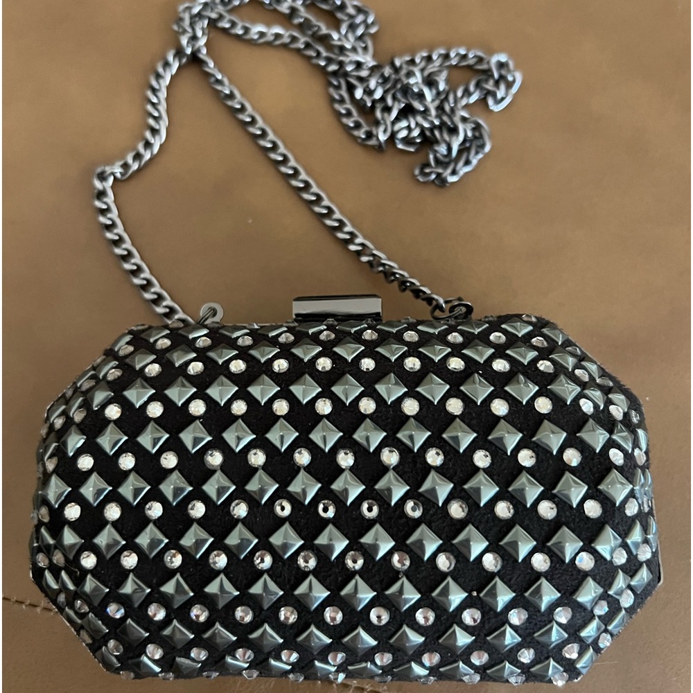 H&M Clutch Studs & Rhinestones Converts to Cross Body Detachable Chain